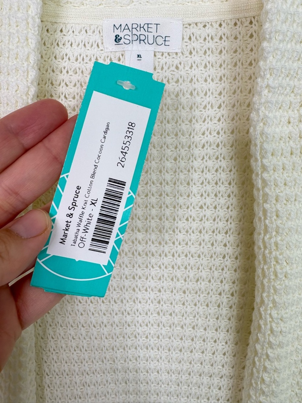 Market & Spruce Tabatha Waffle Knit Cotton Blend Cocoon Cardigan, XL Off white - Picture 12 of 13